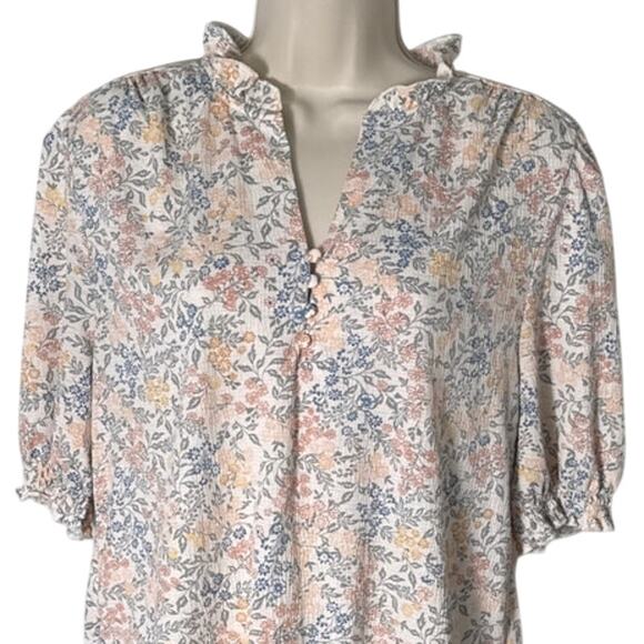 Melloday Pastel Floral Print Ruffle Detail Blouse Size L - Picture 6 of 8